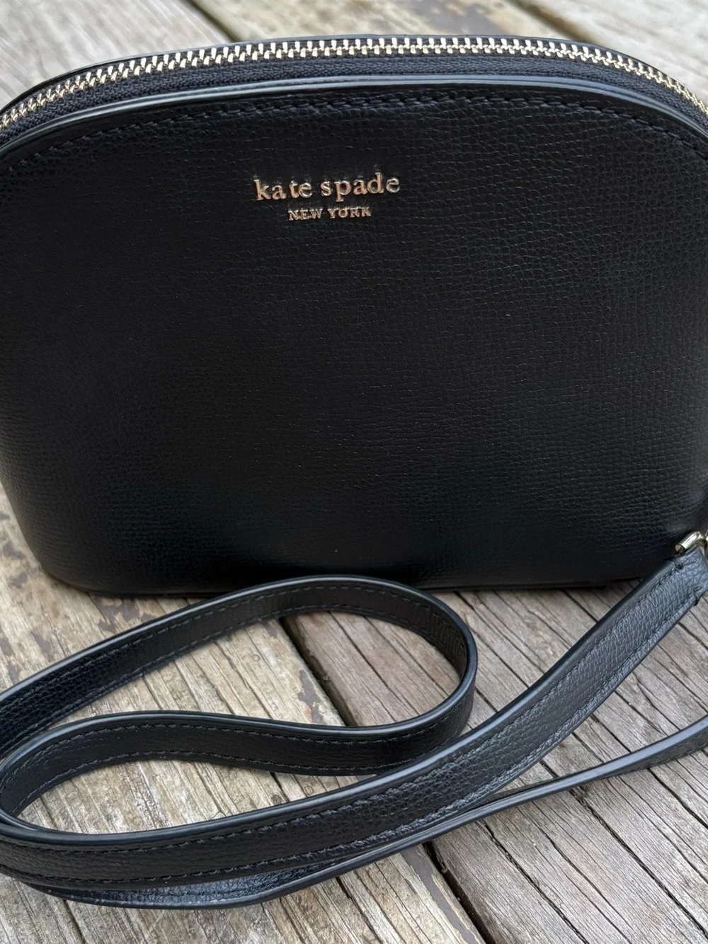 kate spade Black Pebbled Leather Crossbody with Gold Logo